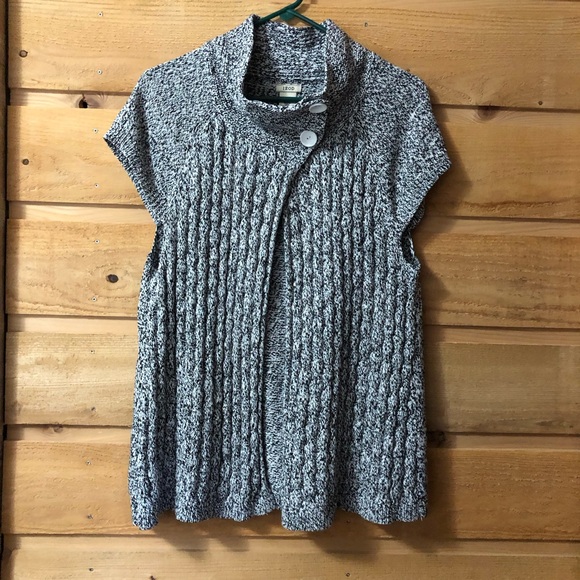 IZod XL button at neck line short sleeve sweater long cardigan black / white - Picture 1 of 12